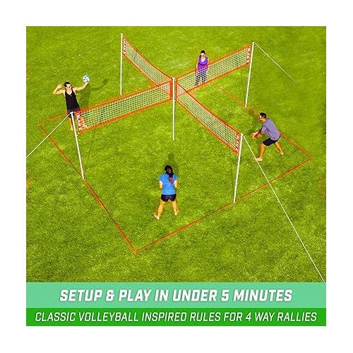  GoSports Slam X Huge 21 ft x 21 ft 4 Way Volleyball Game Set - Ultimate Backyard & Beach Game For Kids And Adults
