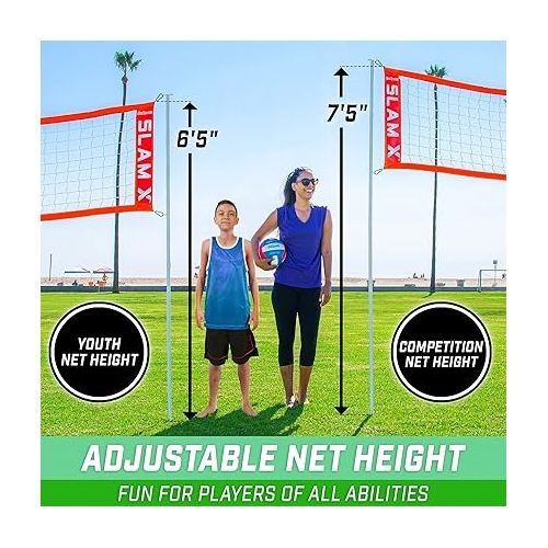  GoSports Slam X Huge 21 ft x 21 ft 4 Way Volleyball Game Set - Ultimate Backyard & Beach Game For Kids And Adults