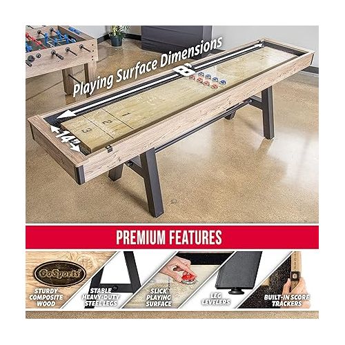  GoSports Premium 9 ft Shuffleboard Table with 8 Pucks, Shuffleboard Wax, and Brush