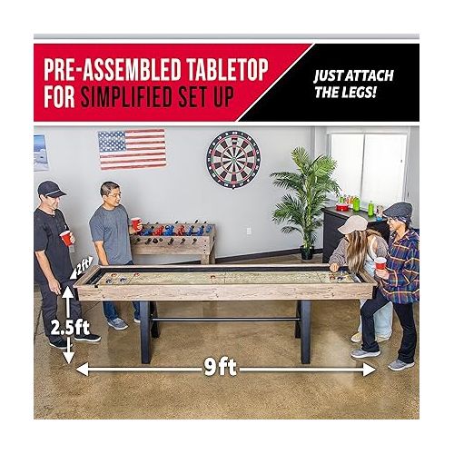  GoSports Premium 9 ft Shuffleboard Table with 8 Pucks, Shuffleboard Wax, and Brush