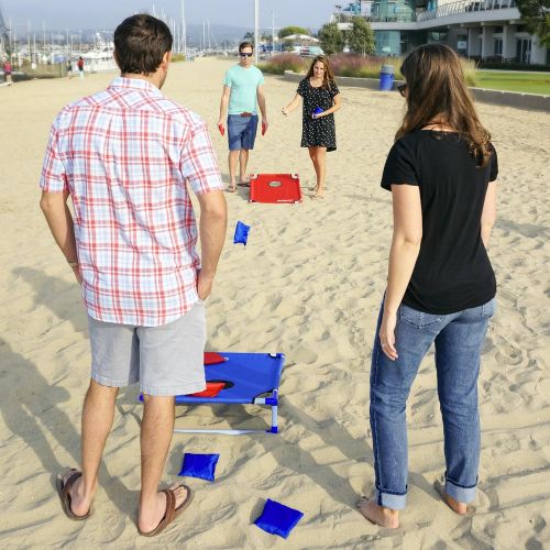  [아마존 핫딜]  [아마존핫딜]GoSports Portable PVC Framed Cornhole Toss Game Set with 8 Bean Bags and Travel Carrying Case - Choose American Flag Design, Red & Blue or Football