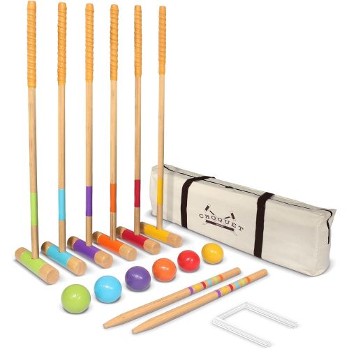  [아마존 핫딜]  [아마존핫딜]GoSports Six Player Croquet Set for Adults & Kids - Modern Wood Design with Deluxe (35) and Standard (28) Options