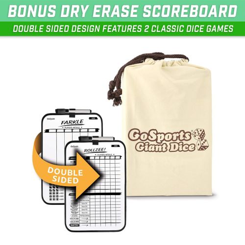  [아마존 핫딜]  [아마존핫딜]GoSports Giant Wooden Playing Dice Set with Bonus Rollzee and Farkle Scoreboard - Includes 6 Dice, Dry-Erase Scoreboard and Canvas Carrying Bag (Choose 2.5 Dice or 3.5 Dice)