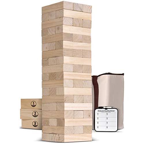  [아마존베스트]GoSports Giant Wooden Toppling Tower (Stacks to 5+ Feet) | Choose Between Natural, Brown Stain or Gray Stain | Includes Bonus Rules with Gameboard | Made from Premium Pine