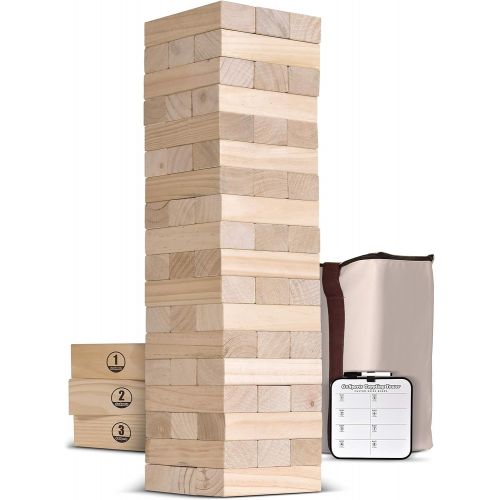  [아마존베스트]GoSports Giant Wooden Toppling Tower (Stacks to 5+ Feet) | Choose Between Natural, Brown Stain or Gray Stain | Includes Bonus Rules with Gameboard | Made from Premium Pine