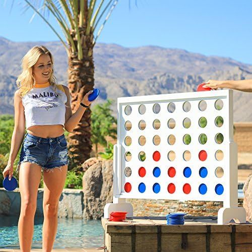  [아마존베스트]GoSports Giant Wooden 4 in a Row Game | Choose Between Classic White or Dark Stain | 3 Foot Width - Jumbo 4 Connect Family Fun with Coins, Case and Rules