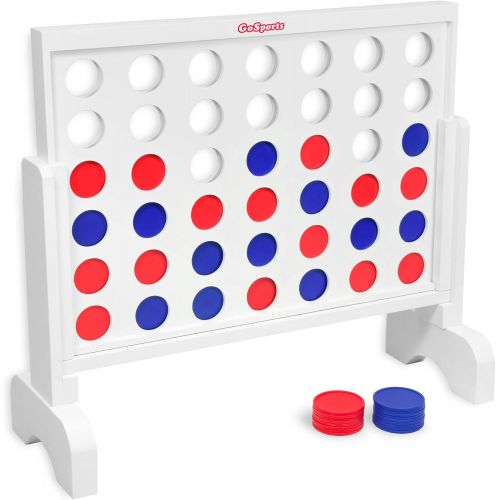  [아마존베스트]GoSports Giant Wooden 4 in a Row Game | Choose Between Classic White or Dark Stain | 2 Foot Width - Huge 4 Connect Family Fun with Coins, Case and Rules