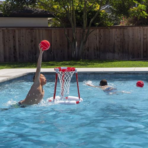  [아마존베스트]GoSports Splash Hoop 360 Floating Pool Basketball Game | Includes Water Basketball Hoop, 2 Balls and Pump