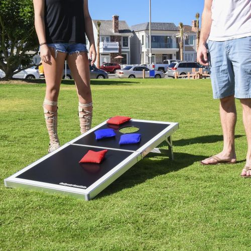  [아마존 핫딜]  [아마존핫딜]GoSports Cornhole PRO Sitzsack Wurfspiel-Set  faltbar (amerikanische Flagge, LED, Schwarz, Rot und Blau)