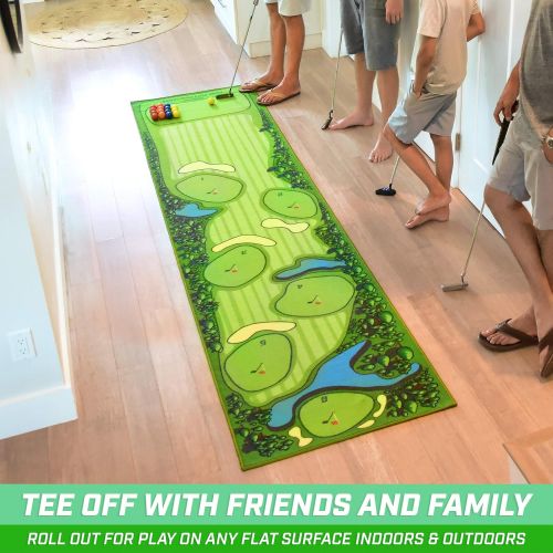  GoSports Pure Putt Challenge Putting Games | Huge 10ft Putting Green Rug with 16 Golf Balls & Scorecard | 2-4 Player Indoor or Outdoor Games for All Skill Levels