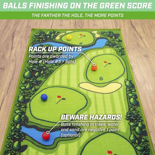  GoSports Pure Putt Challenge Putting Games | Huge 10ft Putting Green Rug with 16 Golf Balls & Scorecard | 2-4 Player Indoor or Outdoor Games for All Skill Levels