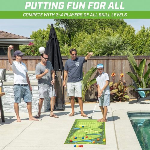  GoSports Pure Putt Challenge Putting Games | Huge 10ft Putting Green Rug with 16 Golf Balls & Scorecard | 2-4 Player Indoor or Outdoor Games for All Skill Levels