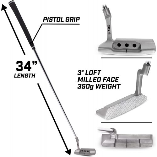  GoSports GS1 Tour Golf Putter ? 34” Right-Handed Blade Putter with Milled Face, Choose Oversized Fat Grip or Pistol Grip