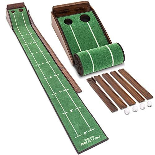  GoSports Pure Putt Golf 9 Putting Green Ramp - Premium Wood Training Aid for Home & Office Putting Practice, Includes 9 Putting Green and 4 Golf Balls