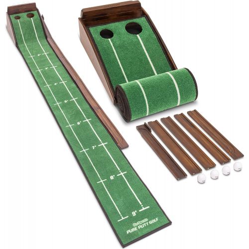  GoSports Pure Putt Golf 9 Putting Green Ramp - Premium Wood Training Aid for Home & Office Putting Practice, Includes 9 Putting Green and 4 Golf Balls