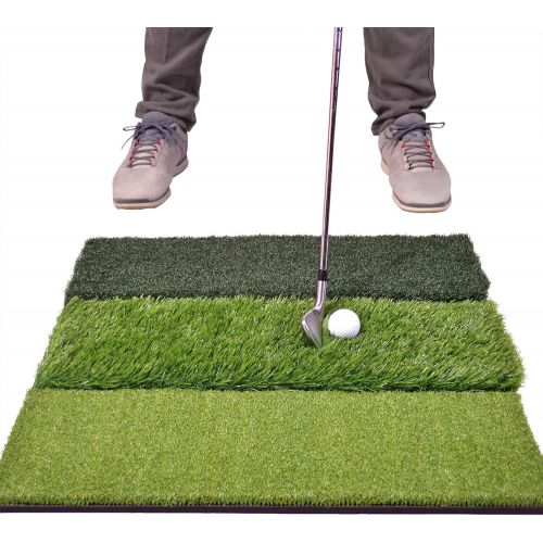  GoSports Tri-Turf XL Golf Practice Hitting Mat - Huge 24 x 24 Turf Mat for Indoor Outdoor Training, Green