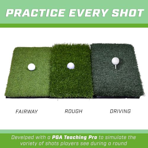  GoSports Tri-Turf XL Golf Practice Hitting Mat - Huge 24 x 24 Turf Mat for Indoor Outdoor Training, Green