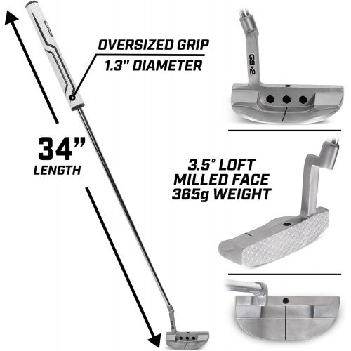  GoSports GS2 Tour Golf Putter ? 34” Right-Handed Mallet Putter with Milled Face, Choose Oversized Fat Grip or Pistol Grip