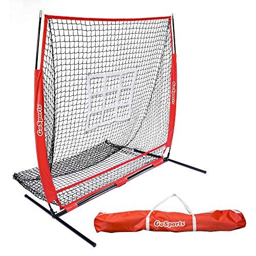  GoSports 5x5 Baseball & Softball Practice Pitching & Fielding Net with Bow Frame, Carry Bag and Bonus Strike Zone, Great for all Skill Levels