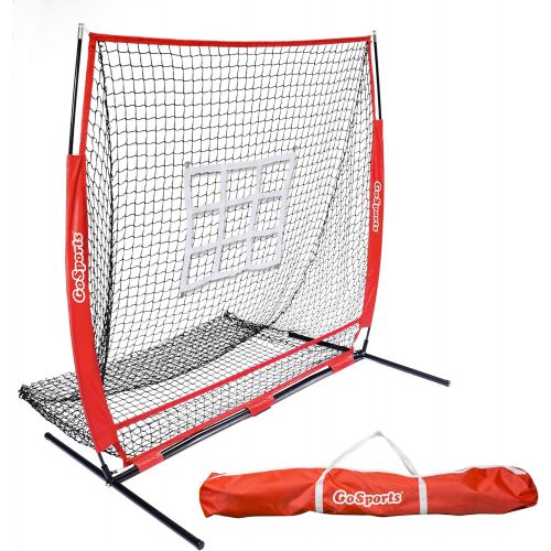  GoSports 5x5 Baseball & Softball Practice Pitching & Fielding Net with Bow Frame, Carry Bag and Bonus Strike Zone, Great for all Skill Levels