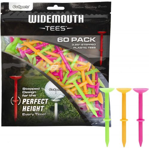  GoSports 3.25” Widemouth Tees Plastic Golf Tees, 60 Tee Player’s Pack - Max Distance and Easier Teeing