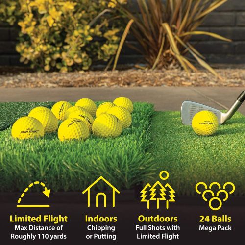  GoSports Foam Flight Practice Golf Balls - Pack of 24 Limited Flight Training Balls -Choose Between Classic White or Hi-Vis Yellow