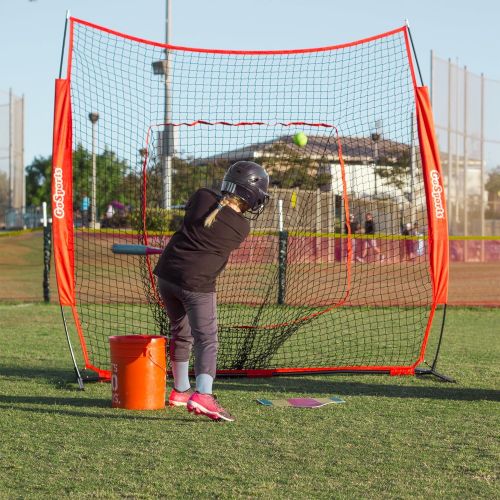  GoSports 7x7 Baseball & Softball Practice Hitting & Pitching Net with Bow Frame, Carry Bag and Bonus Strike Zone, Great for All Skill Levels