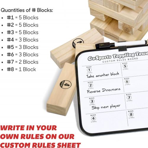  GoSports Large Toppling Tower with Bonus Rules | Starts at 1.5 and Grows to Over 3 | Made from Premium Pine Blocks