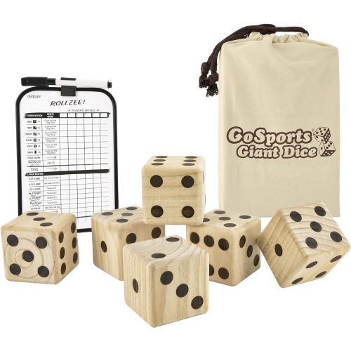  GoSports Giant Wooden Playing Dice Set with Bonus Rollzee and Farkle Scoreboard - Includes 6 Dice, Dry-Erase Scoreboard and Canvas Carrying Bag (Choose 2.5 Dice or 3.5 Dice)