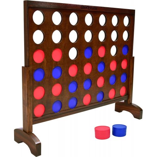  GoSports Giant Wooden 4 in a Row Game | Choose Between Classic White or Dark Stain | 3 Foot Width - Jumbo 4 Connect Family Fun with Coins, Case and Rules