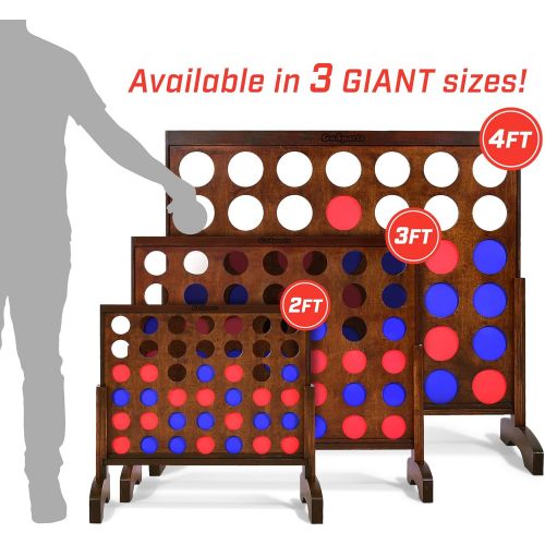  GoSports Giant Wooden 4 in a Row Game | Choose Between Classic White or Dark Stain | 3 Foot Width - Jumbo 4 Connect Family Fun with Coins, Case and Rules
