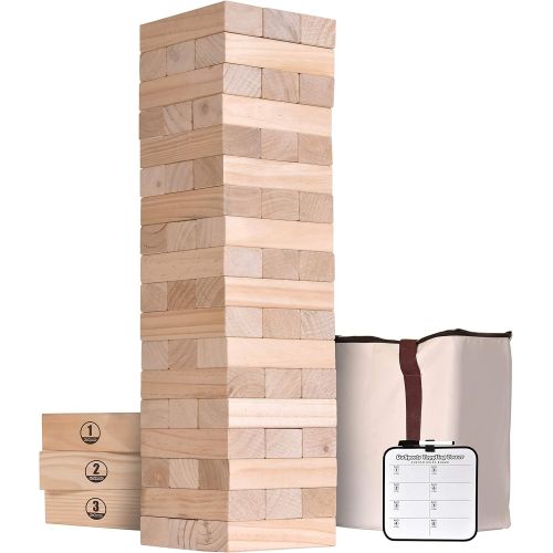  GoSports Giant Wooden Toppling Tower (Stacks to 5+ Feet) | Choose Between Natural, Brown Stain, Gray Stain or Stars and Stripes | Includes Bonus Rules with Gameboard | Made from Pr