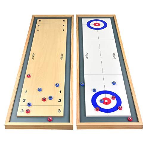  GoSports Shuffleboard and Curling 2 in 1 Table Top Board Game with 8 Rollers - Great for Family Fun