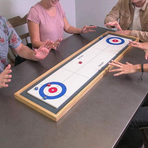  GoSports Shuffleboard and Curling 2 in 1 Table Top Board Game with 8 Rollers - Great for Family Fun