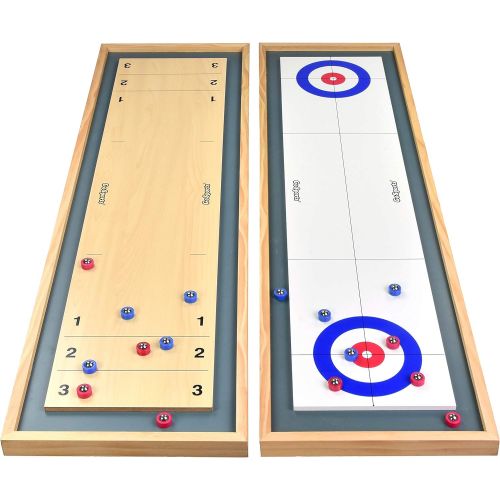  GoSports Shuffleboard and Curling 2 in 1 Table Top Board Game with 8 Rollers - Great for Family Fun