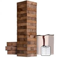 GoSports Giant Wooden Toppling Tower (Stacks to 5+ Feet) | Choose Between Natural, Brown Stain, Gray Stain or Stars and Stripes | Includes Bonus Rules with Gameboard | Made from Pr