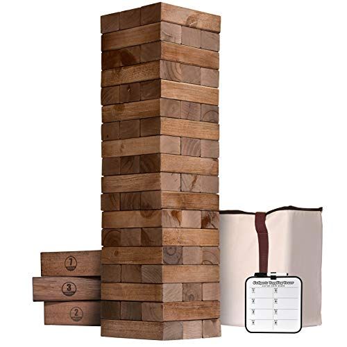  GoSports Giant Wooden Toppling Tower (Stacks to 5+ Feet) | Choose Between Natural, Brown Stain, Gray Stain or Stars and Stripes | Includes Bonus Rules with Gameboard | Made from Pr