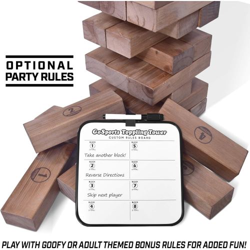  GoSports Giant Wooden Toppling Tower (Stacks to 5+ Feet) | Choose Between Natural, Brown Stain, Gray Stain or Stars and Stripes | Includes Bonus Rules with Gameboard | Made from Pr