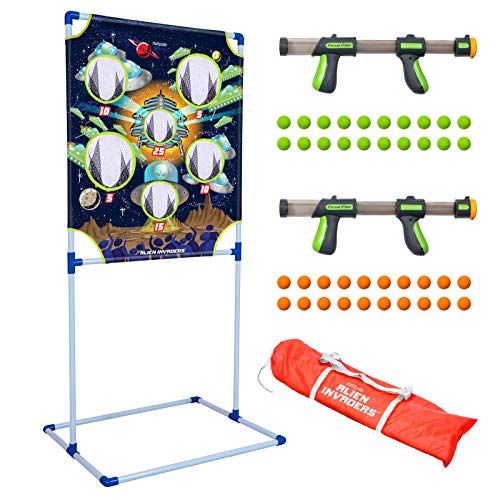  GoSports Foam Fire Games - Available in Alien Invaders and Trophy Hunt Targets or Door Hang Battle Strike and Capture the Cash Targets - Sets Include 2 Toy Blasters for Kids and Fo