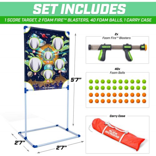  GoSports Foam Fire Games - Available in Alien Invaders and Trophy Hunt Targets or Door Hang Battle Strike and Capture the Cash Targets - Sets Include 2 Toy Blasters for Kids and Fo