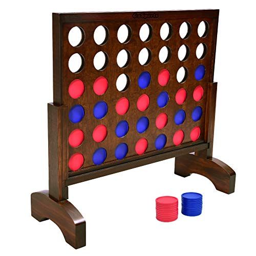  GoSports 2 Foot Width Giant Wooden 4 in a Row Game, Choose Between Classic White or Dark Stain - Huge 4 Connect Family Fun with Coins, Case and Rules