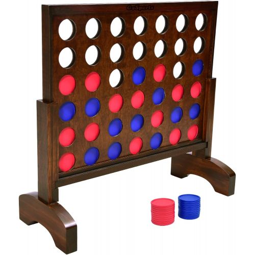  GoSports 2 Foot Width Giant Wooden 4 in a Row Game, Choose Between Classic White or Dark Stain - Huge 4 Connect Family Fun with Coins, Case and Rules