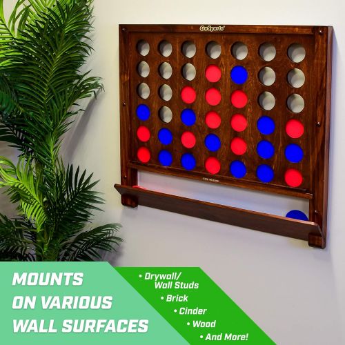  GoSports Wall Mounted Giant 4 in a Row Game - Jumbo 4 Connect Family Fun with Coins, Brown