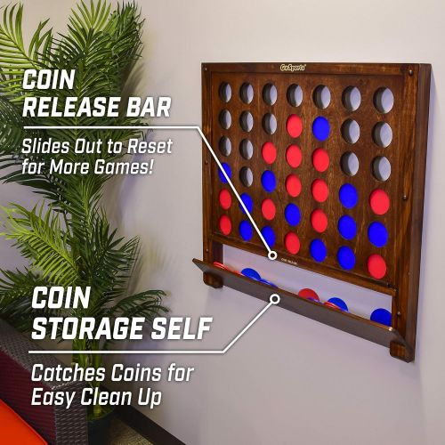  GoSports Wall Mounted Giant 4 in a Row Game - Jumbo 4 Connect Family Fun with Coins, Brown