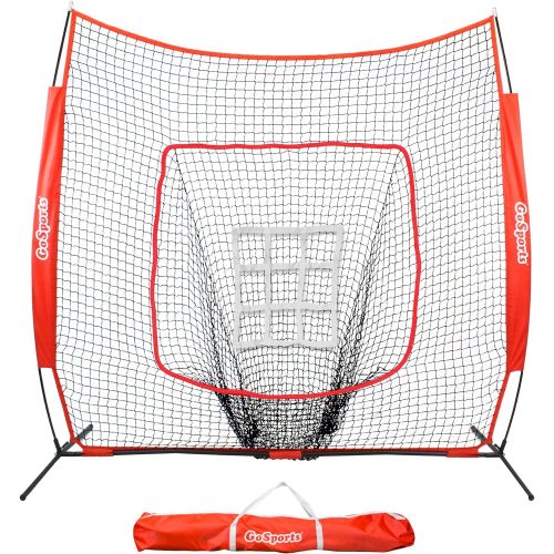  GoSports 7x7 Baseball & Softball Practice Hitting & Pitching Net with Bow Frame, Carry Bag and Bonus Strike Zone, Great for All Skill Levels