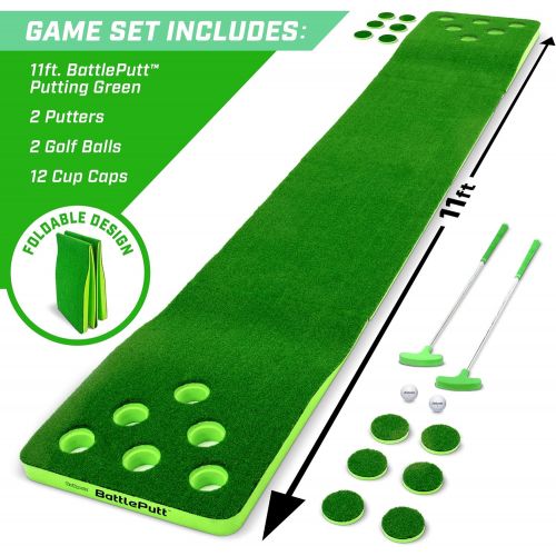  [아마존베스트]GoSports Battleputt Golf Putting Game, 2-on-2 Pong Style Play with 11’ Putting Green, 2 Putters and 2 Golf Balls