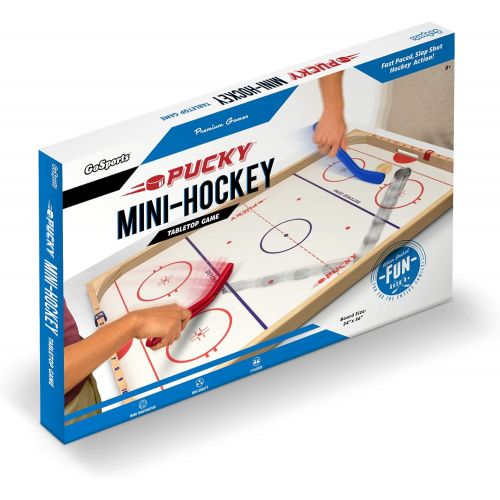  GoSports Hockey Ice Pucky Wooden Table Top Hockey Game for Kids & Adults - Includes 1 Game Board, 2 Hockey Sticks & 3 Pucks