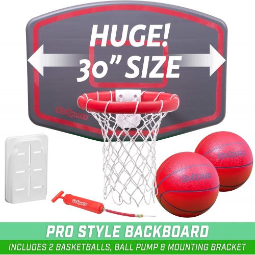  GoSports Wall Mounted Basketball Hoop ? Indoor & Outdoor Hoop with Mounting Hardware, Includes 2 Basketballs and Ball Pump