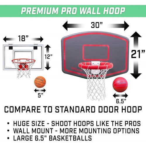  GoSports Wall Mounted Basketball Hoop ? Indoor & Outdoor Hoop with Mounting Hardware, Includes 2 Basketballs and Ball Pump