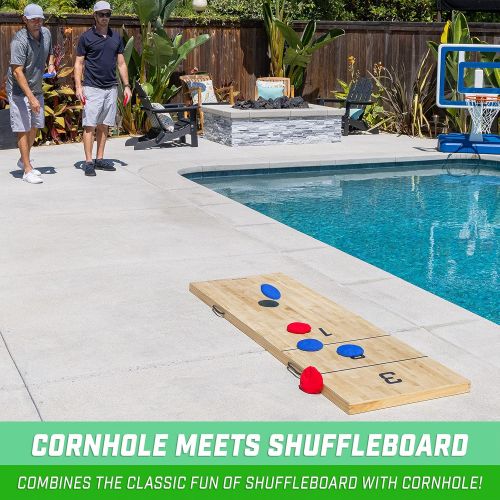  GoSports Tossski Shuffleboard Cornhole Game Set - Portable 6 x 2 Wood GameBoard with 8 Bean Bags for Backyard Fun or Tailgating